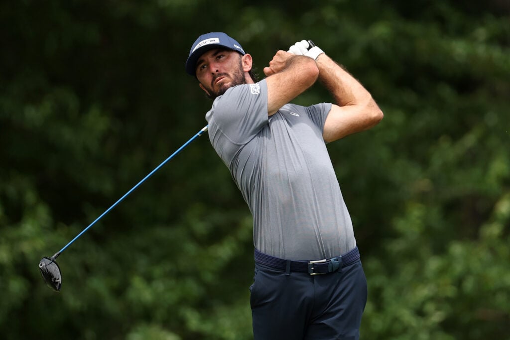 Max Homa of the United States plays his shot from the 12th tee during the second round of the Charles Schwab Challenge 2026 at Colonial Country Club
