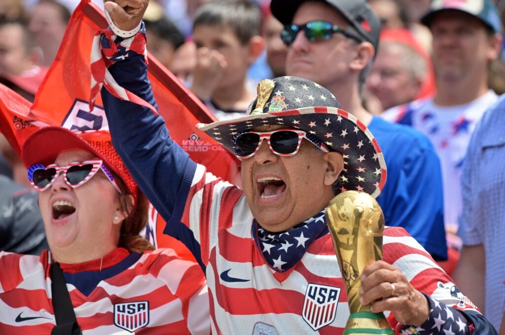 United States fans cheer from the stands during an international friendly match against Germany at Soldier Field in Chicago.