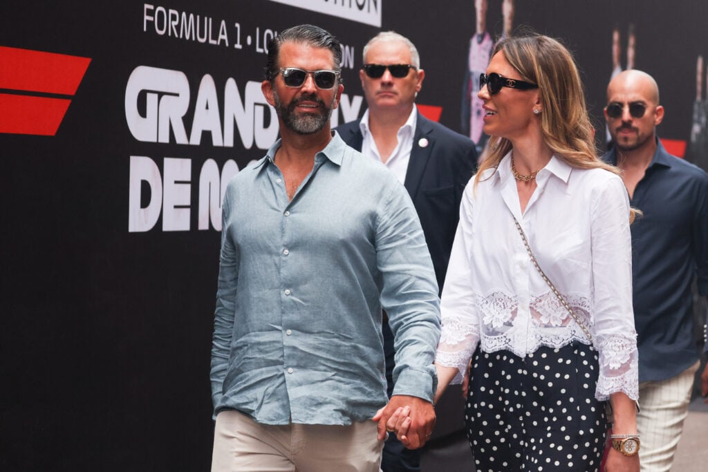 Donald Trump Jr. and Bettina Anderson are seen in the paddock ahead of the Formula 1 Monaco Grand Prix at the Circuit de Monaco in Monte Carlo on June 7th, 2026.