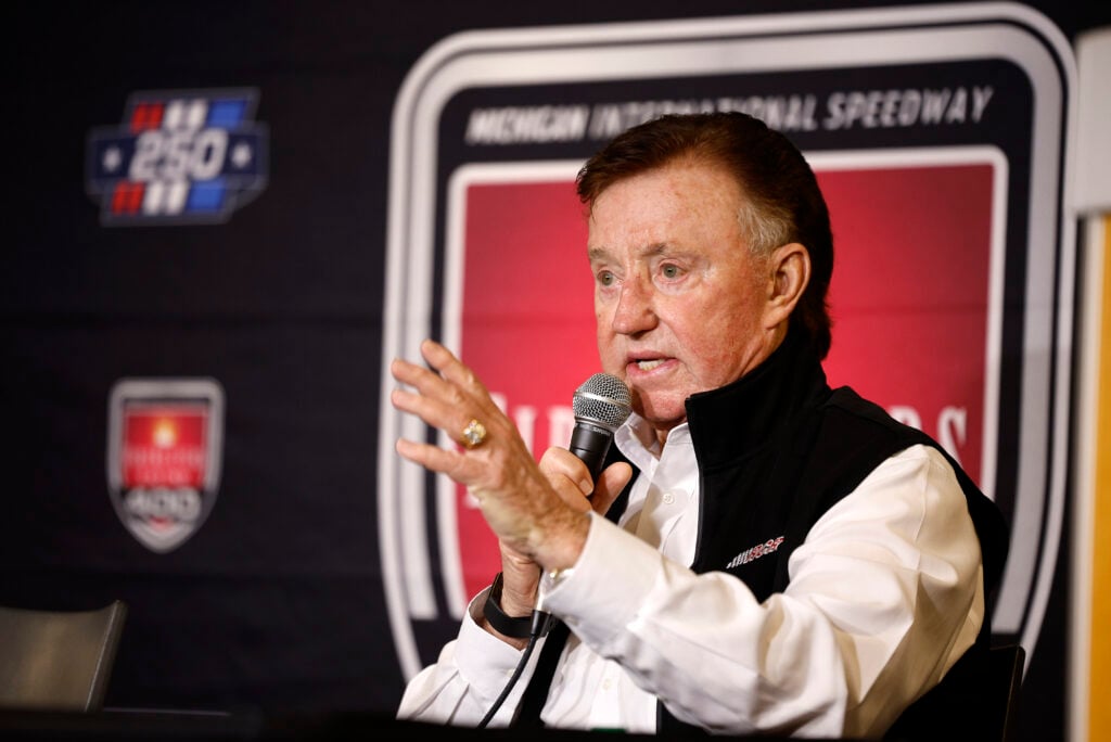 NASCAR Hall of Famer and RCR team owner, Richard Childress speaks to the media during a press conference at Michigan International Speedway on June 06, 2026 in Brooklyn, Michigan.