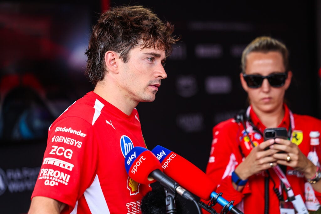 A disappointed Charles Leclerc of Monaco and Ferrari answers questions in the TV media pen following his DNF during the F1 Grand Prix of Monaco at Circuit de Monaco on June 7, 2026 in Monte-Carlo, Monaco.