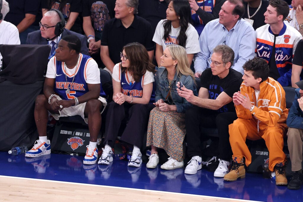 2026 NBA Finals - Game Three courtside stars Timothee Chalamet and Ben Stiller