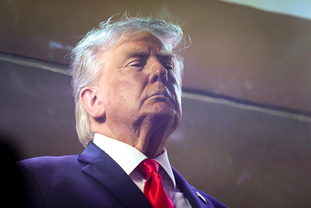 U.S. President Donald Trump watches the start of Game 3 of the NBA Finals between New York Knicks and San Antonio Spurs at Madison Square Garden.
