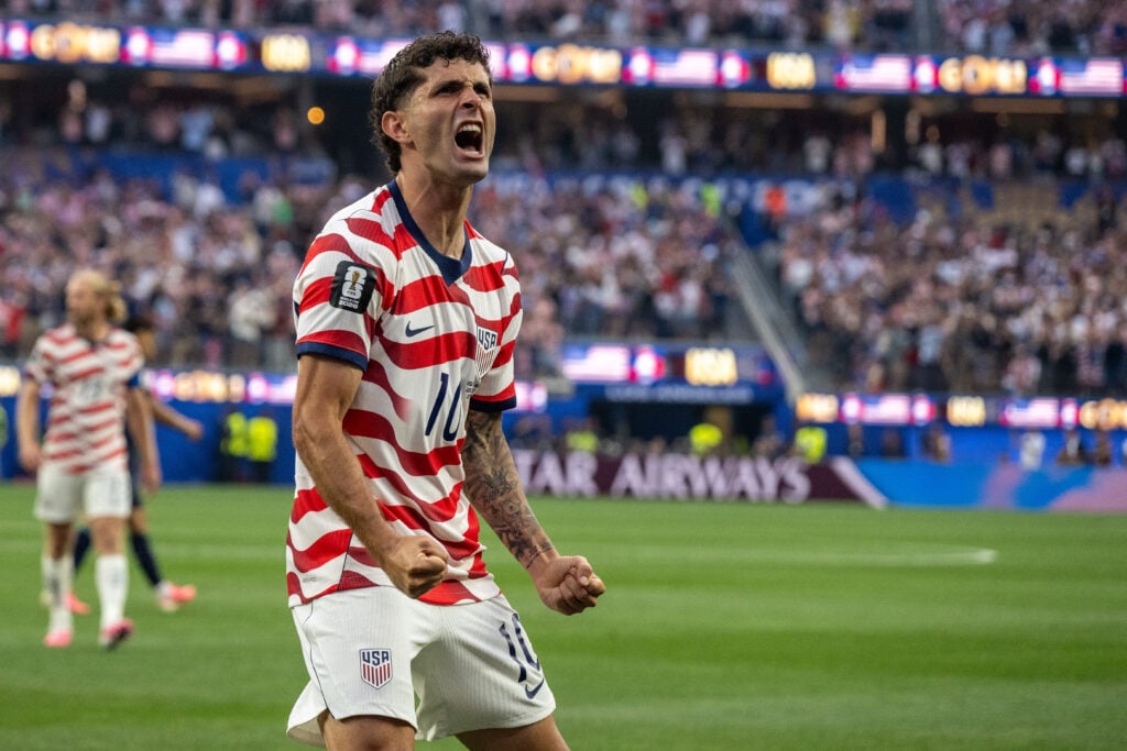 Christian Pulisic celebrates during USA v Paraguay in Group D at the FIFA World Cup 2026