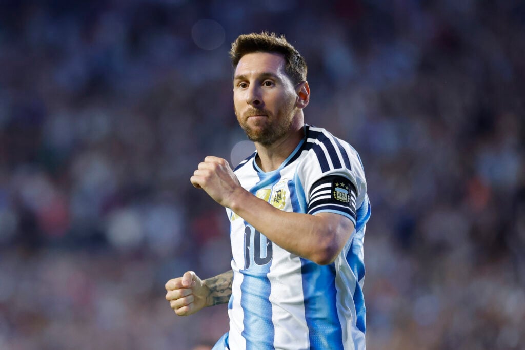Lionel Messi in action for Argentina during a friendly against Iceland