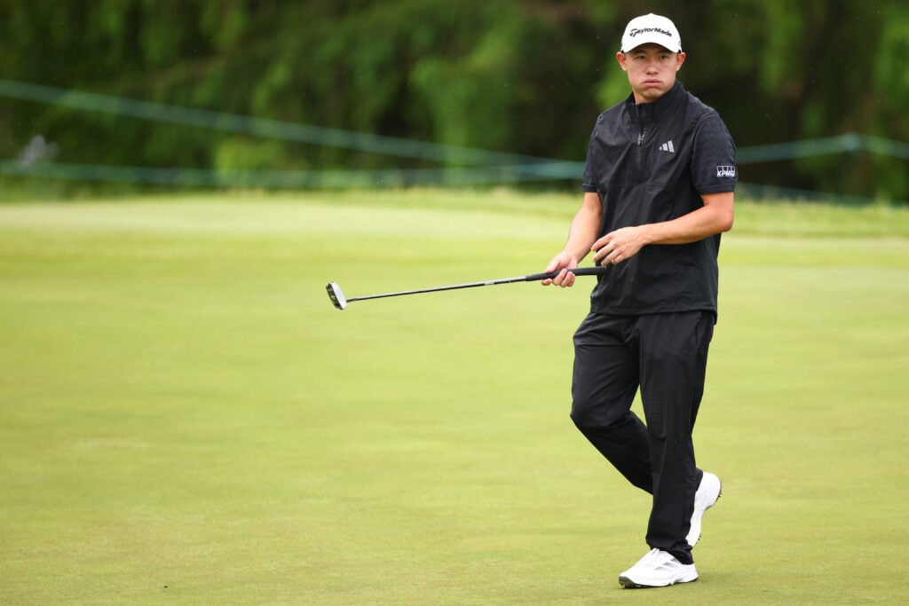 Collin Morikawa in action during the first round of the RBC Canadian Open at TPC Toronto at Osprey Valley