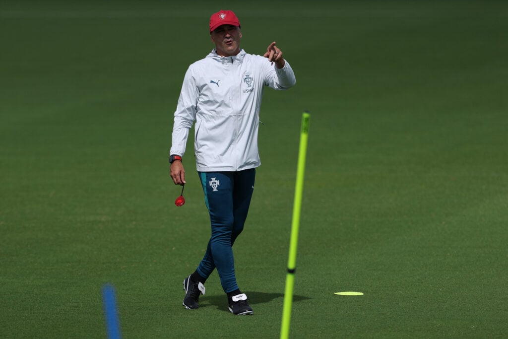 Portugal's Spanish head coach Roberto Martinez takes part in a training session during the 2026 World Cup football tournament at Gardens North County District Park in Palm Beach Gardens, Florida on June 15, 2026.