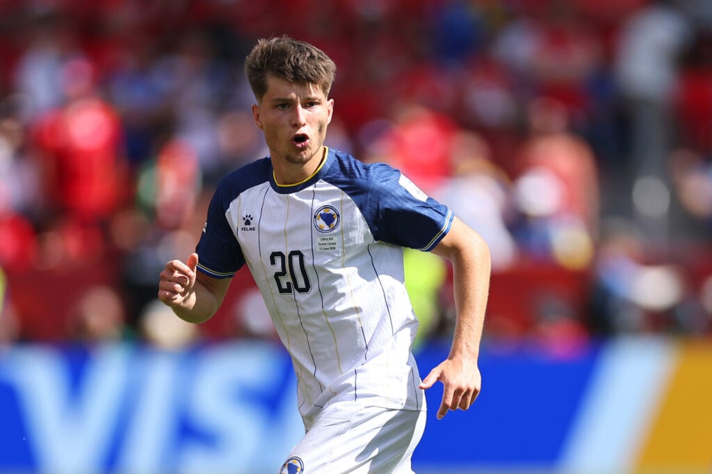 Esmir Bajraktarevic of Bosnia And Herzegovina during the FIFA World Cup 2026 Group B match between Canada and Bosnia and Herzegovina at Toronto Stadium.