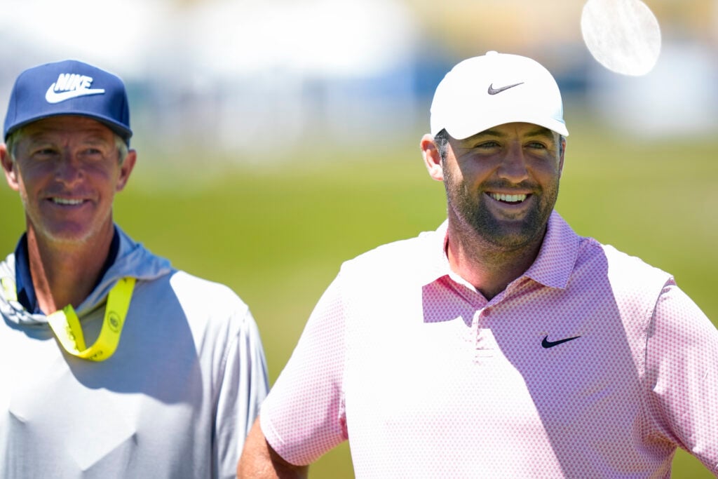 Scottie Scheffler and Ted Scott during a practice round at Shinnecock Hills ahead of the US Open