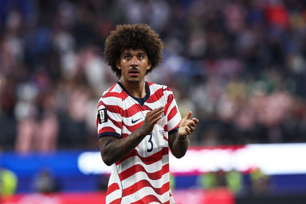 Chris Richards celebrates after winning the FIFA World Cup 2026 Group D match between USA and Paraguay