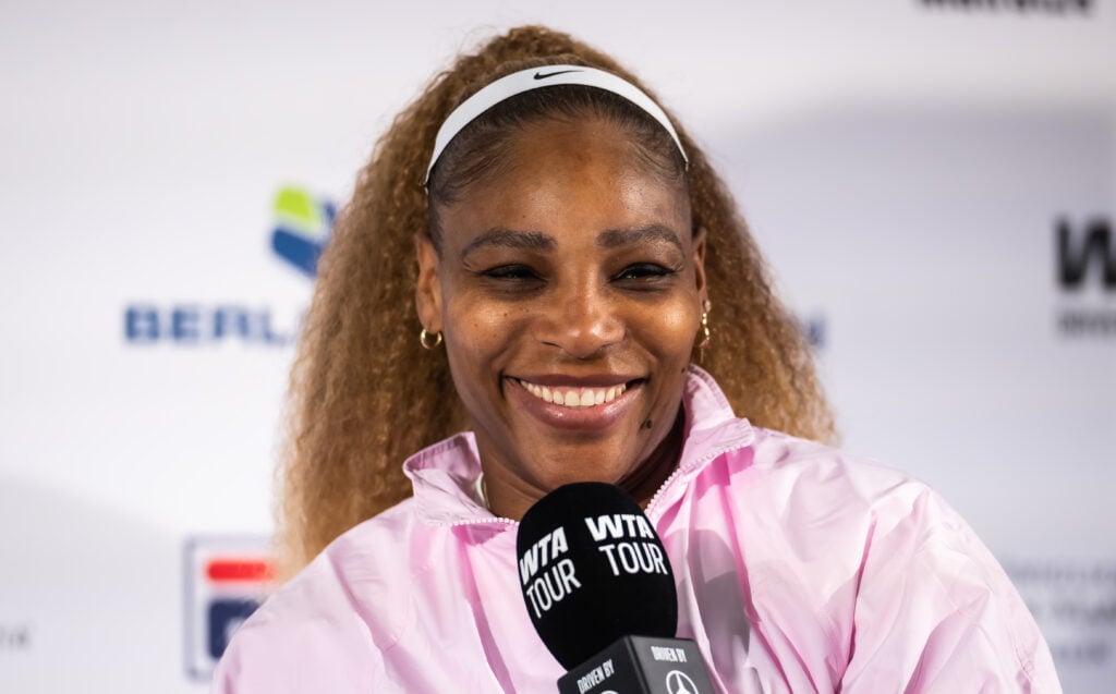 Serena Williams of the United States talks to the media after the first round of doubles on Day Two of the 2026 Berlin Tennis Open at LTTC Rot-Weiß e.V. on June 16, 2026 in Berlin, Germany