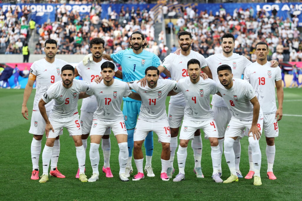 Iran players pose for a team photo ahead of their Group G clash against New Zealand at the 2026 FIFA World Cup