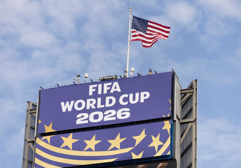 General view of a United States flag inside the stadium before the FIFA World Cup 2026 Group D match between USA and Australia
