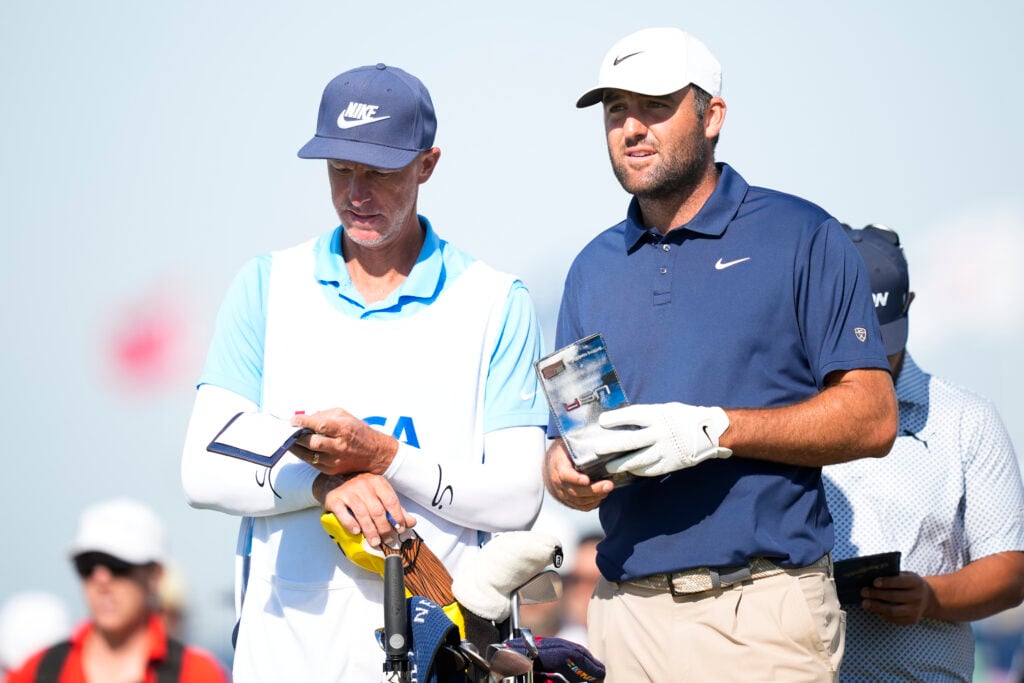 Scottie Scheffler on the first tee during the second round of 126th U.S. Open Championship at Shinnecock Hills Golf Club