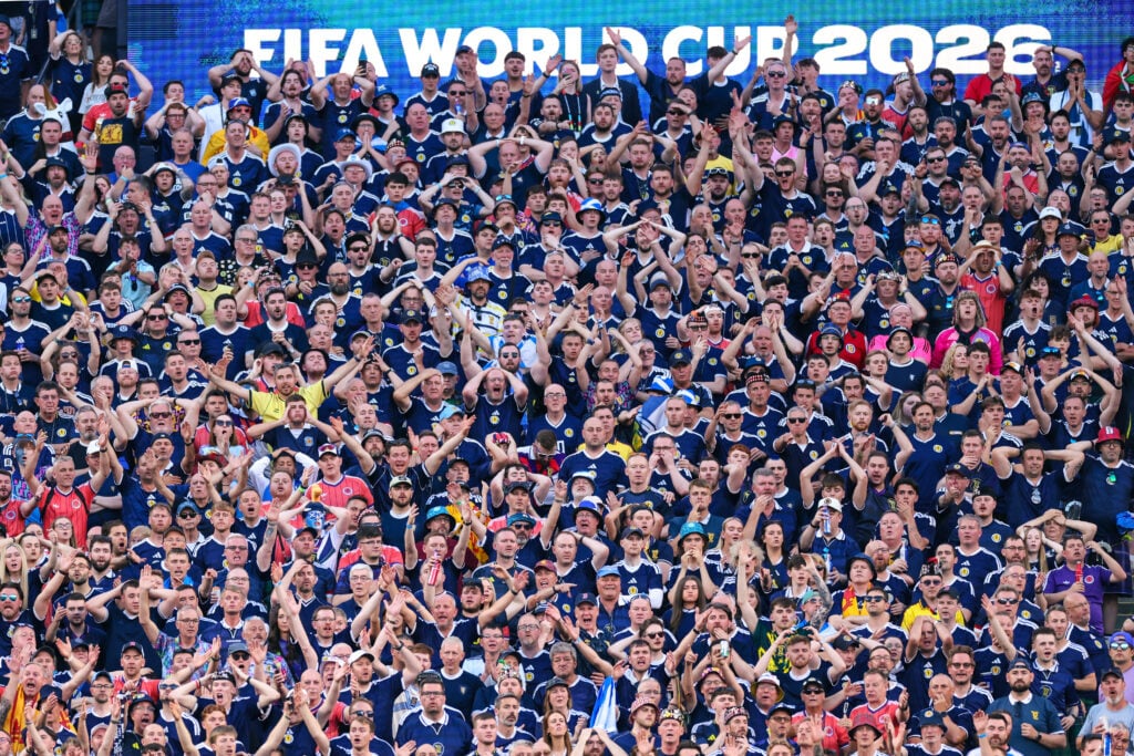 Scotland fans look dejected during the FIFA World Cup 2026 Group C match between Scotland and Morocco at Boston Stadium