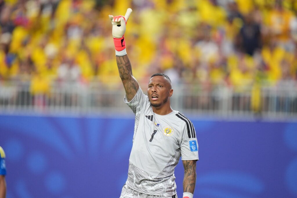 Goalkeeper Eloy Room of Curacao reacts during the 2026 FIFA World Cup First Stage Group E match between Ecuador and Curacao at Arrowhead Stadium
