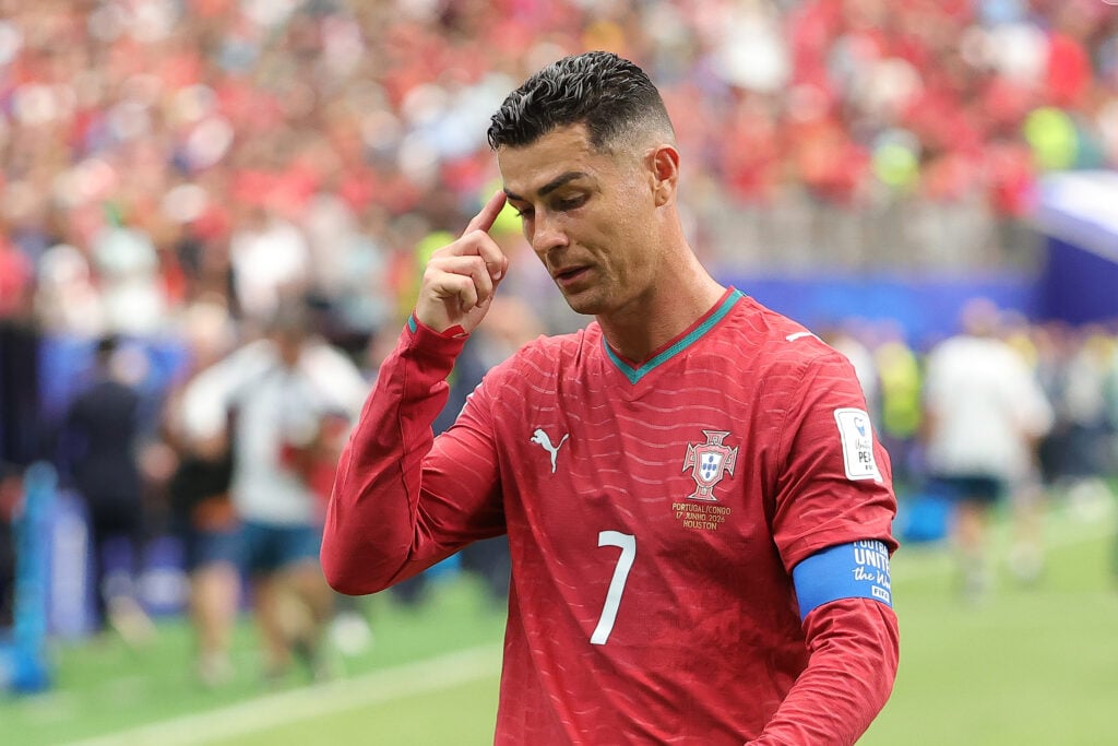 Cristiano Ronaldo #7 of Portugal walks off the pitch after the 1-1 draw during the FIFA World Cup 2026 Group K match between Portugal and Congo DR at Houston Stadium.