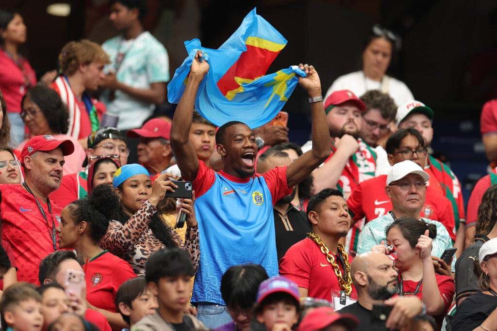 Congo DR fans cheer in the stands during the FIFA World Cup 2026 Group K match between Portugal and Congo DR at Houston Stadium.