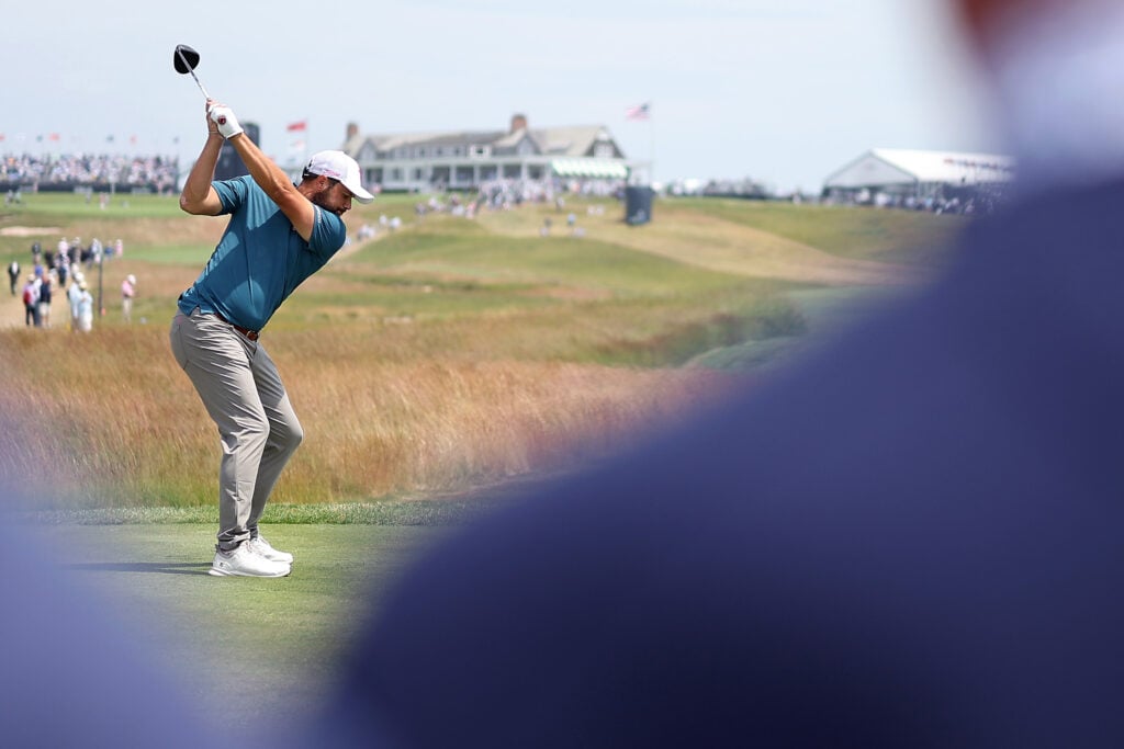 Peter Uihlein of the United States plays a shot from the ninth tee during the first round of the 126th U.S. OPEN at Shinnecock Hills Golf Club