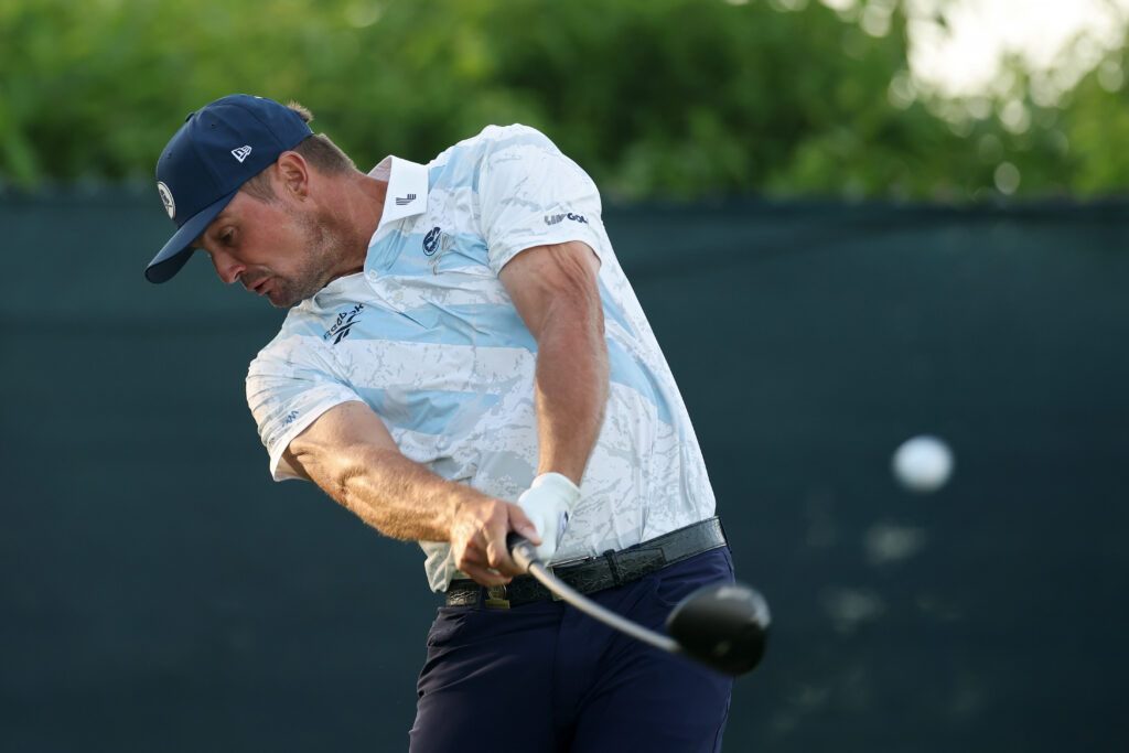 Bryson DeChambeau of the United States plays a shot from the fourth tee during the first round of the 126th U.S. OPEN at Shinnecock Hills Golf Club
