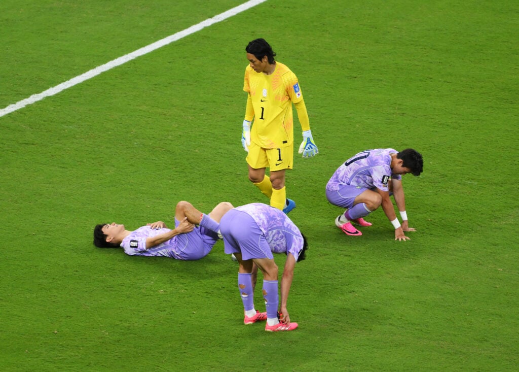 Players of South Korea show dejection after the team's 0-1 defeat in the FIFA World Cup 2026 Group A match between Mexico and Korea Republic.