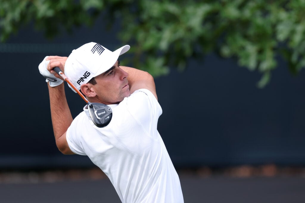 Joaquin Niemann tees off on the second hole during the second round of the US Open at Shinnecock Hills