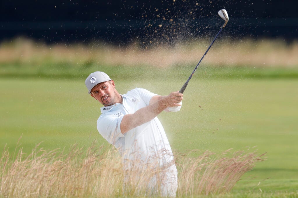 Bryson DeChambeau hits from a bunker during the second round of the US Open