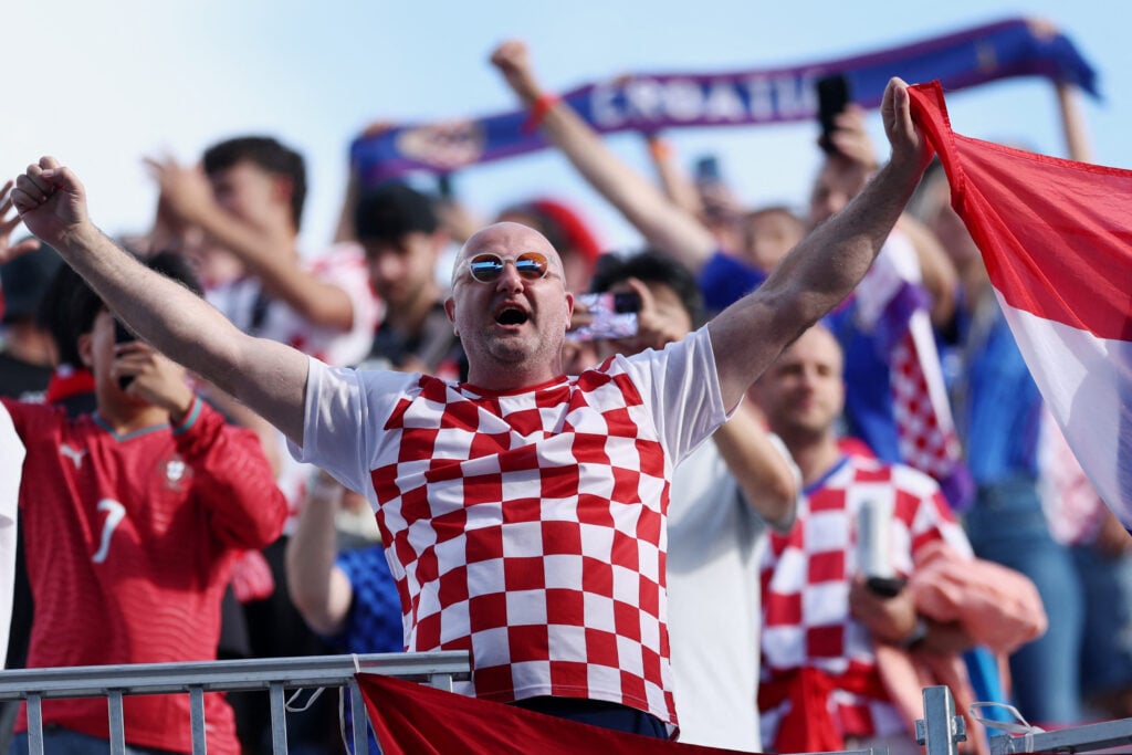 A Croatian fan cheers for his team ahead of the 2026 World Cup Group L football match between Panama and Croatia