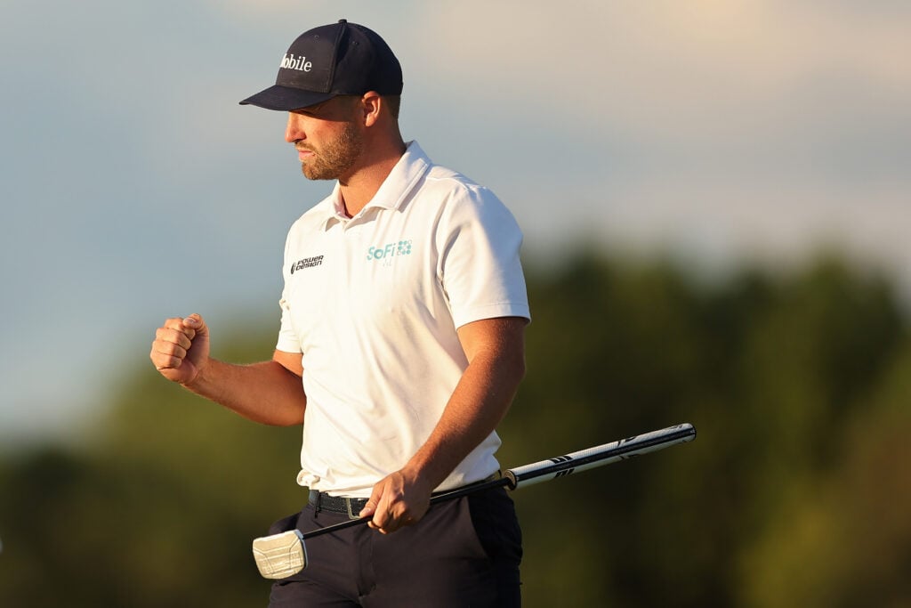 Wyndham Clark of the United States reacts on the 17th green during the third round of the 126th U.S. OPEN at Shinnecock Hills Golf Club