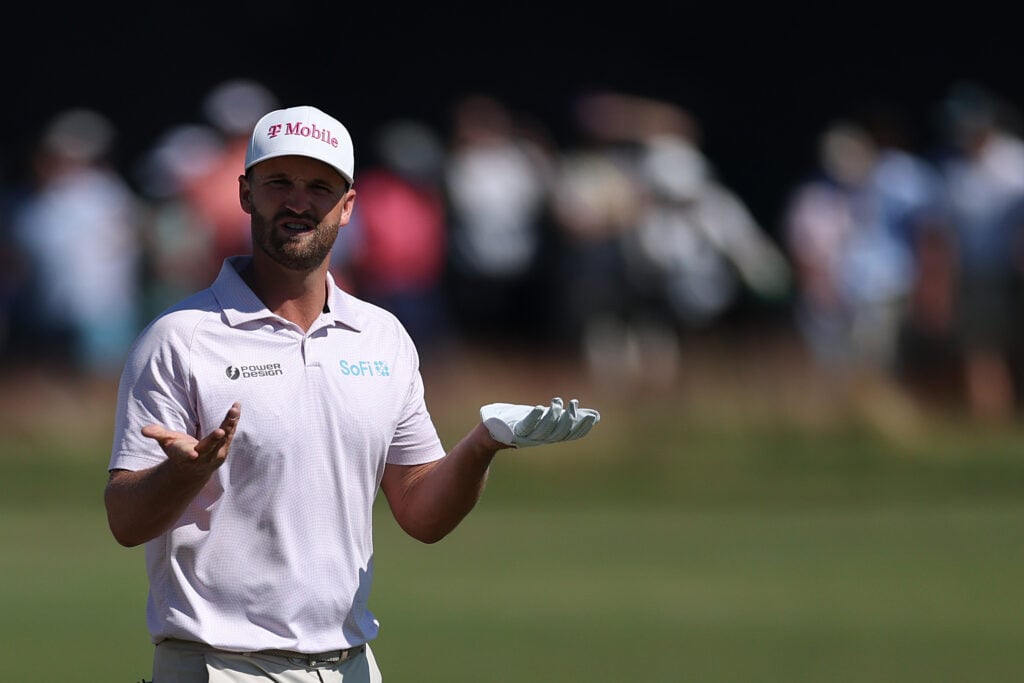 Wyndham Clark reacts to his shot during the final round of the US Open