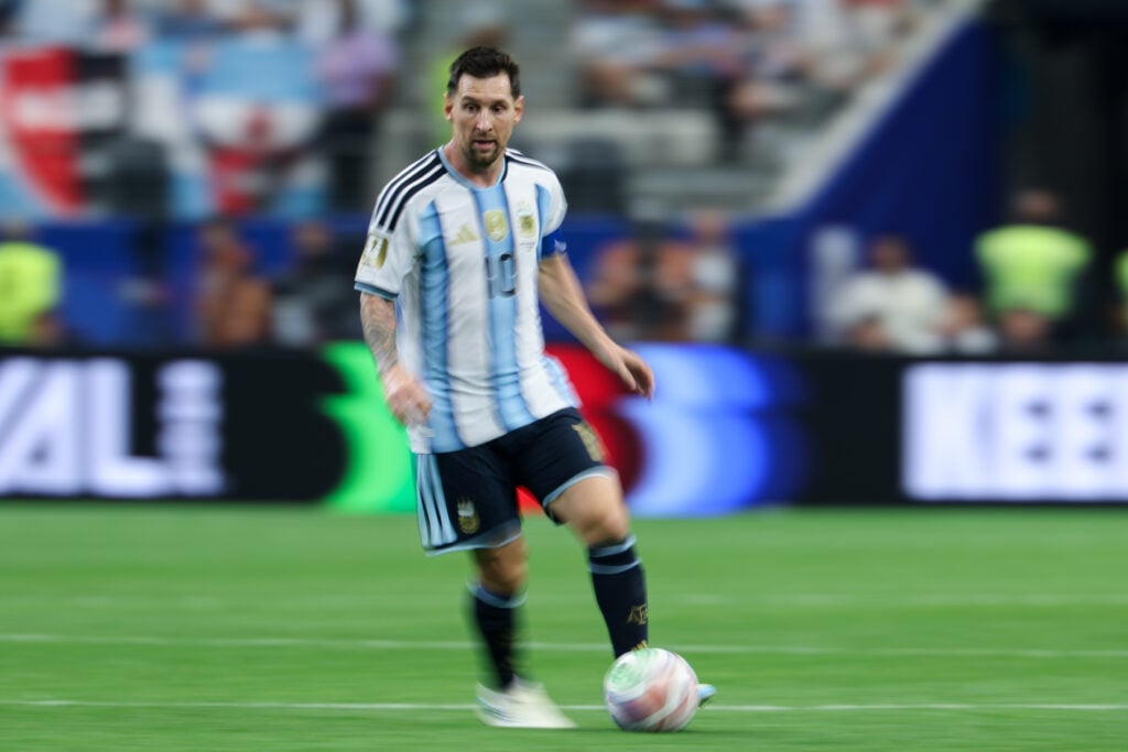 Lionel Messi #10 of Argentina drives the ball during the FIFA World Cup 2026 Group J match between Argentina and Austria at Dallas Stadium on June 22, 2026 in Arlington, Texas.
