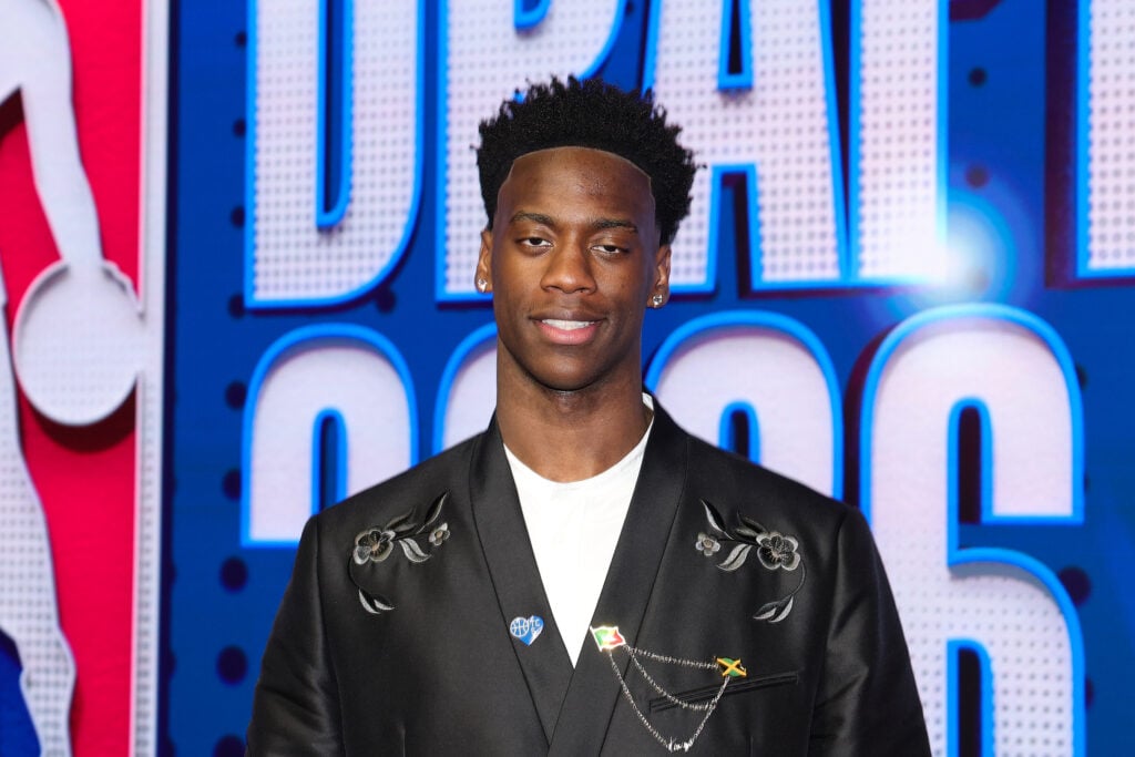 AJ Dybantsa poses on the red carpet prior to Round One of the 2026 NBA Draft at Barclays Center.
