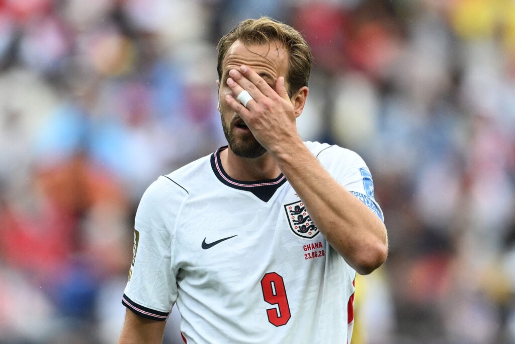 Harry Kane of England disappointment during the FIFA World Cup 2026 Group L match between England and Ghana at Boston Stadium.