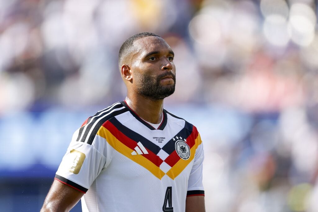 Jonathan Tah of Germany disappointed during the 2026 FIFA World Cup round of 32 match between Germany and Paraguay at Boston Stadium.