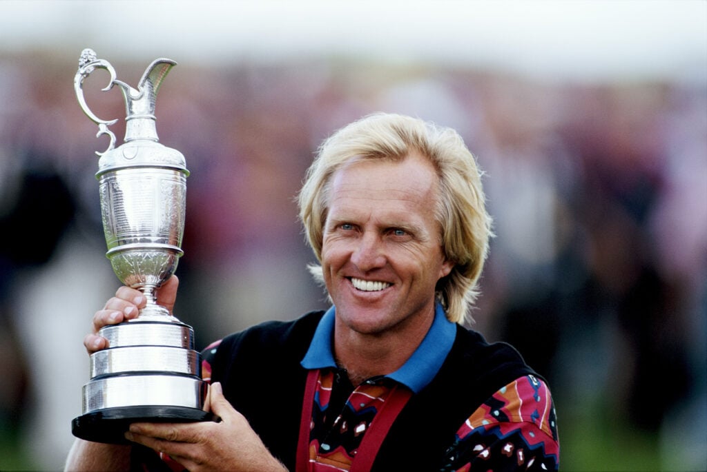 Greg Norman lifts the Claret Jug after winning the 1993 Open Championship