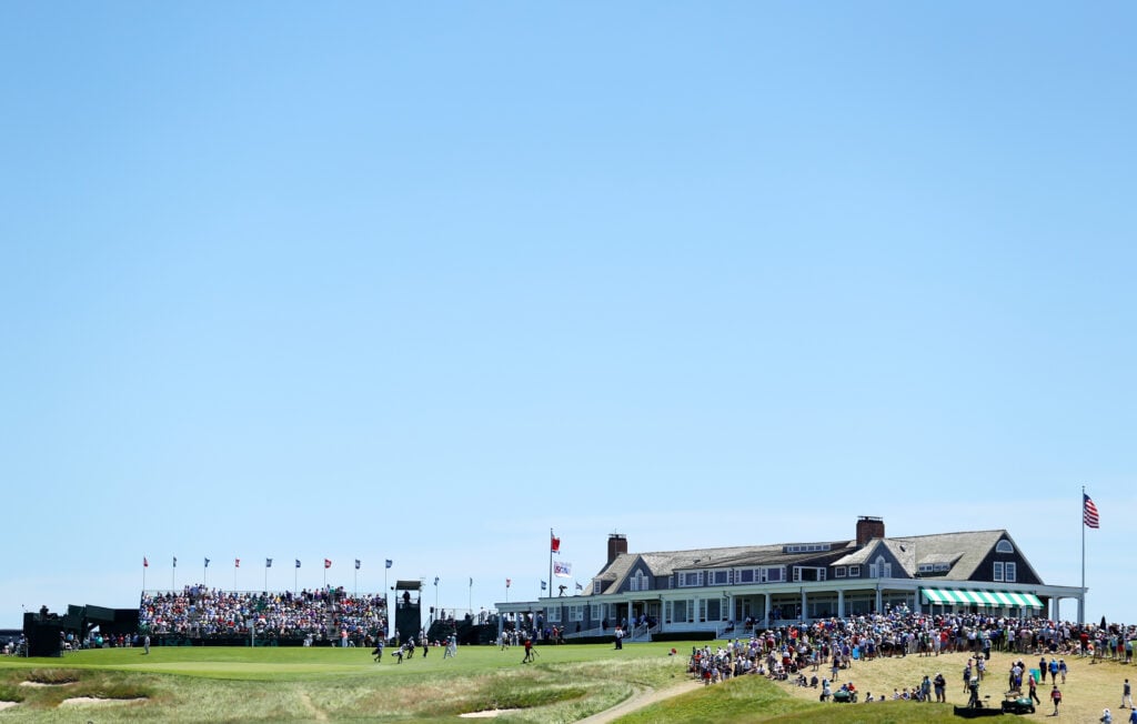 A general view of the ninth green and clubhouse is seen during the first round of the 2018 U.S. Open at Shinnecock Hills Golf Club