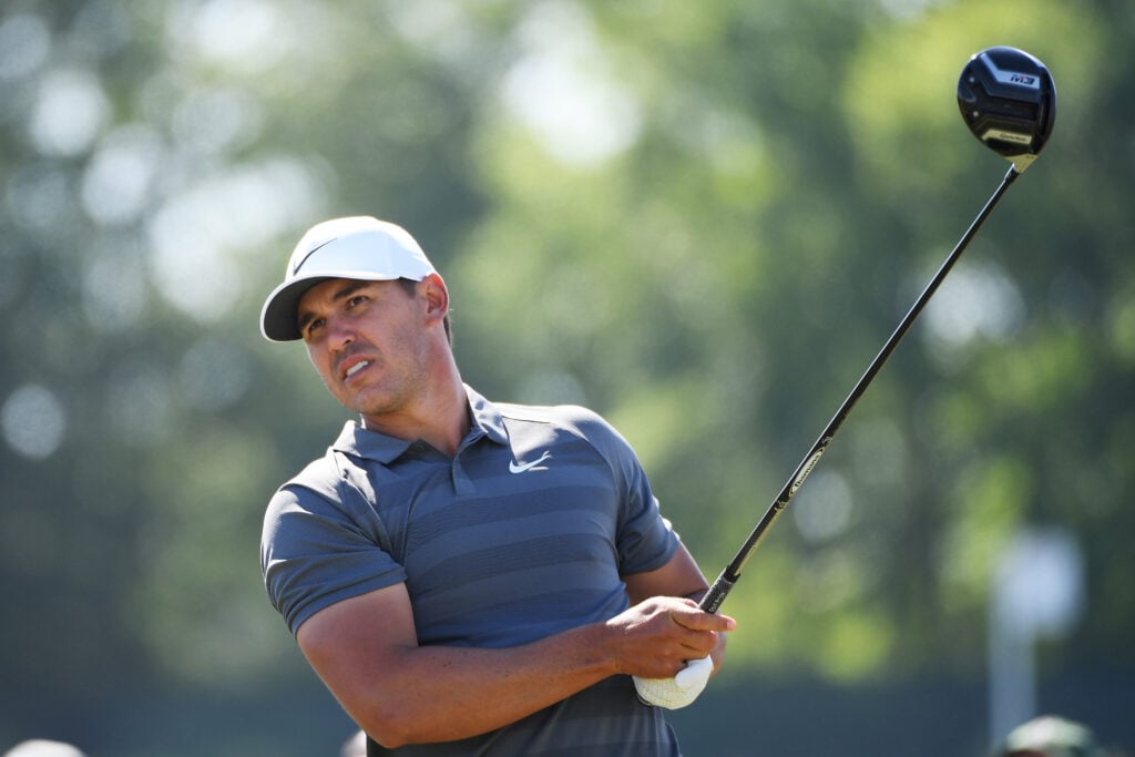 Brooks Koepka hits his tee shot during the final round of the 2018 US Open