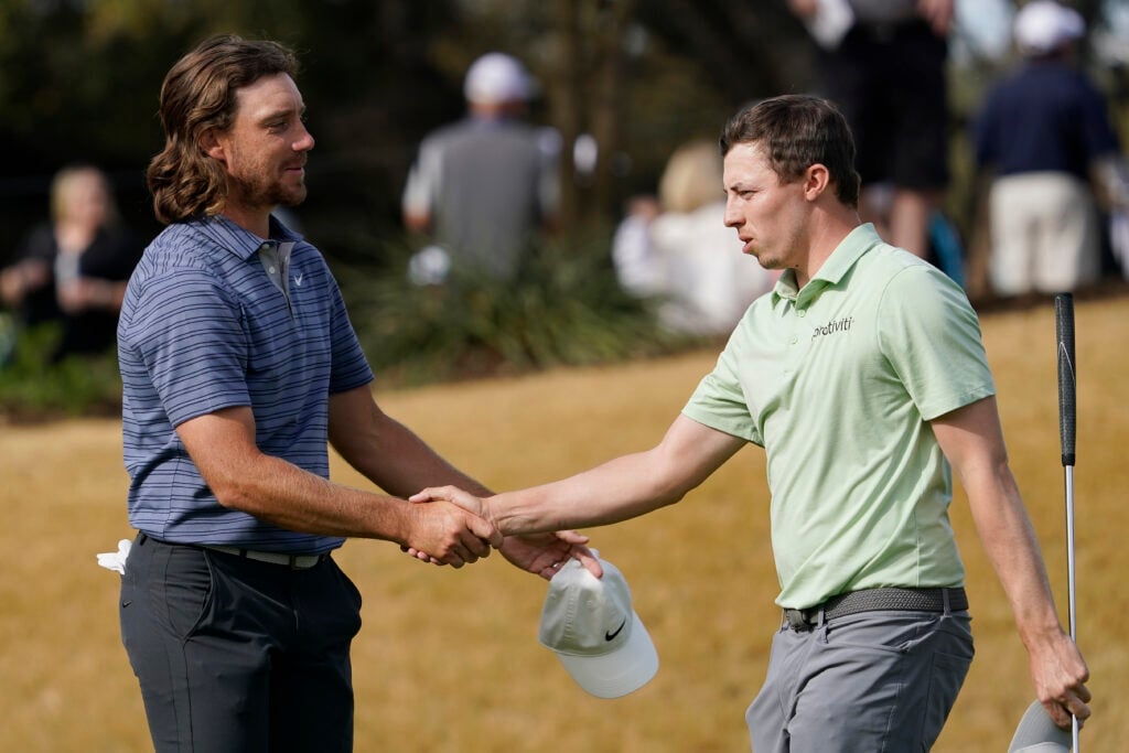 Tommy Fleetwood with Matthew Fitzpatrick during the first day of the World Golf Championships-Dell Technologies Match Play