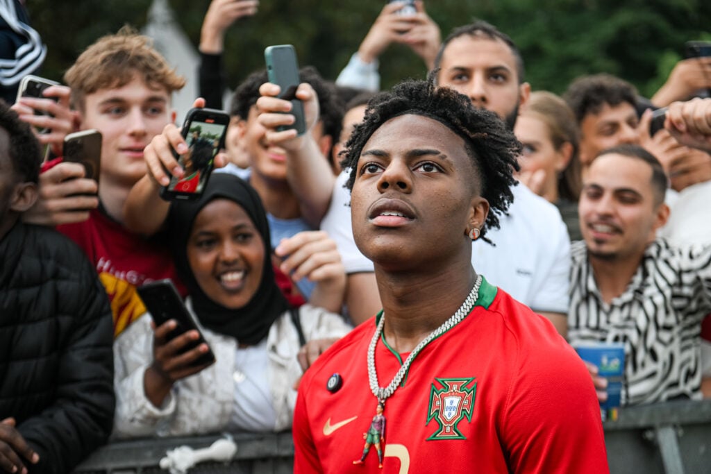 Stage name - ishowspeed who is famous YouTuber and TikToker and whos real name is Darren Jason Watkins Jr. is a huge Chritiano Ronaldo fan at the Official Fan Zone during the UEFA EURO 2024 match between Portugal and Slovenia