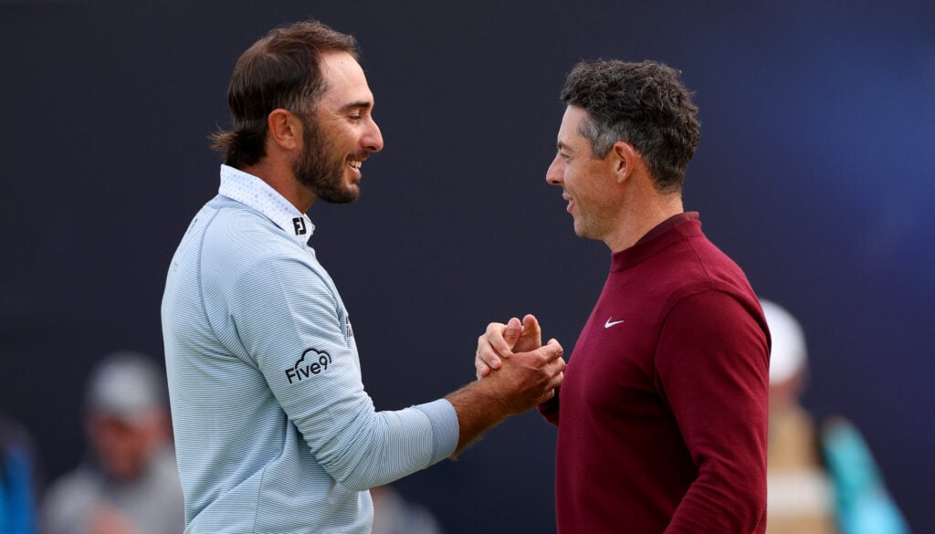 Max Homa and Rory McIlroy after finishing their round on day two of The Open Championship at Royal Troon