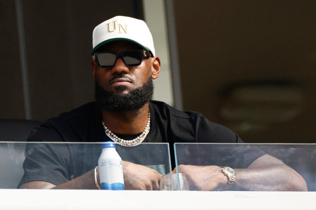 LeBron James attends a game between the San Francisco 49ers and the Los Angeles Rams at SoFi Stadium.