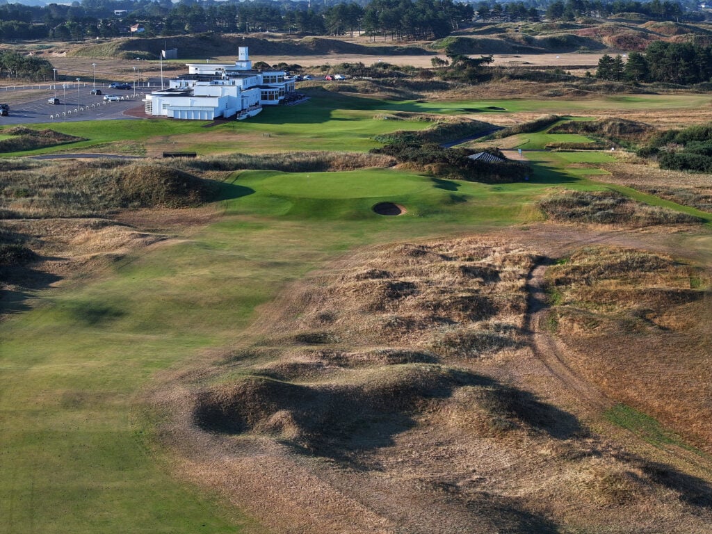 A general aerial view of the ninth hole at Royal Birkdale Golf Club