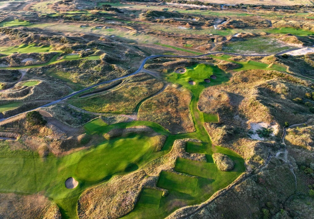 A general aerial view of the sixth and seventh holes at Royal Birkdale Golf Club