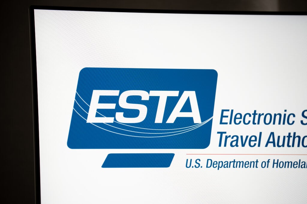 The ESTA Electronic System for Travel Authorization logo is displayed on a computer screen.