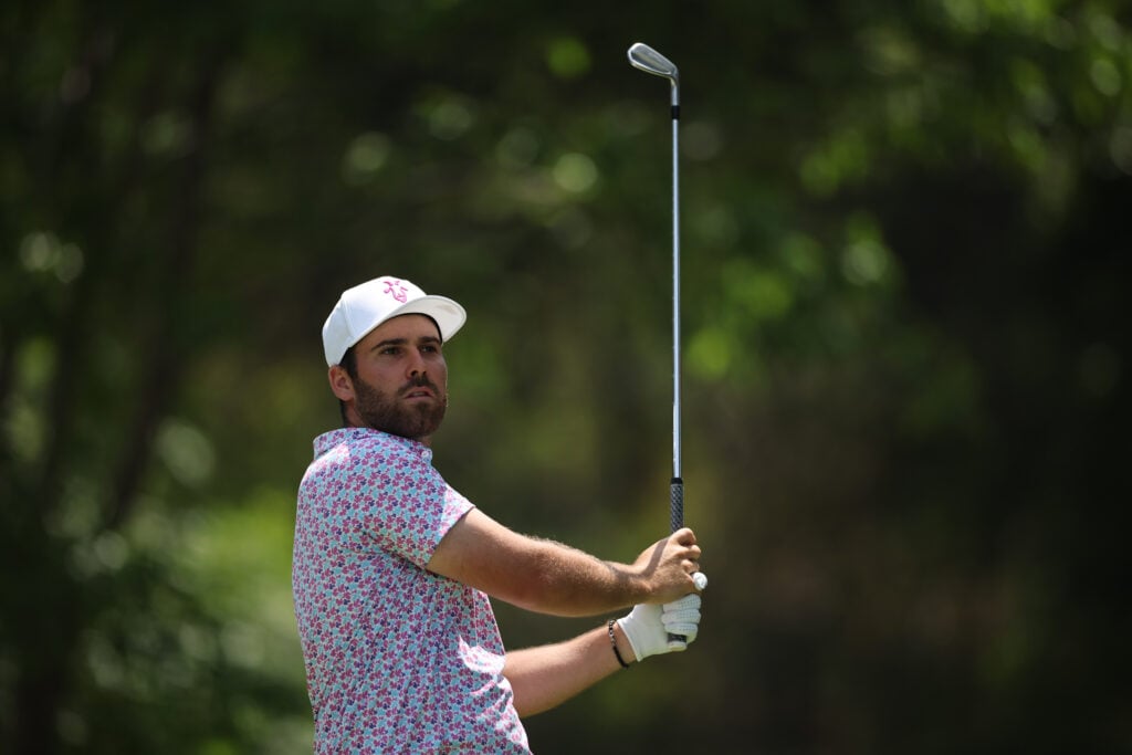 Matt Wolff plays his shot from the 8th tee during day three of LIV Golf Mexico City at Club de Golf Chapultepec