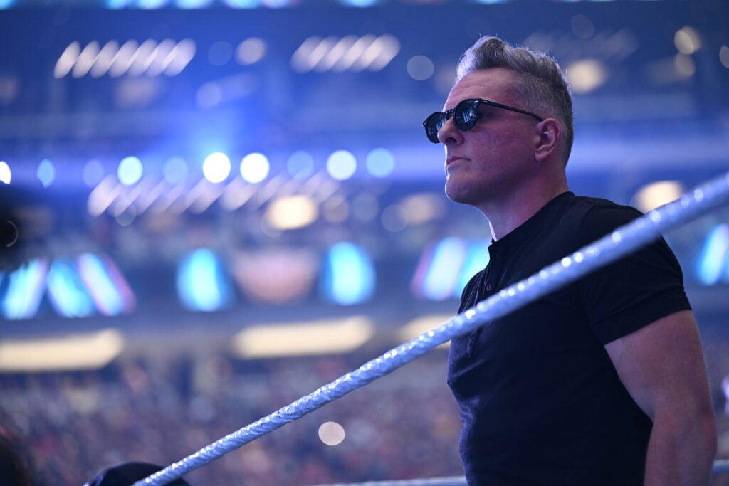 Pat McAfee makes his entrance during WrestleMania 42: Night 1 at Allegiant Stadium