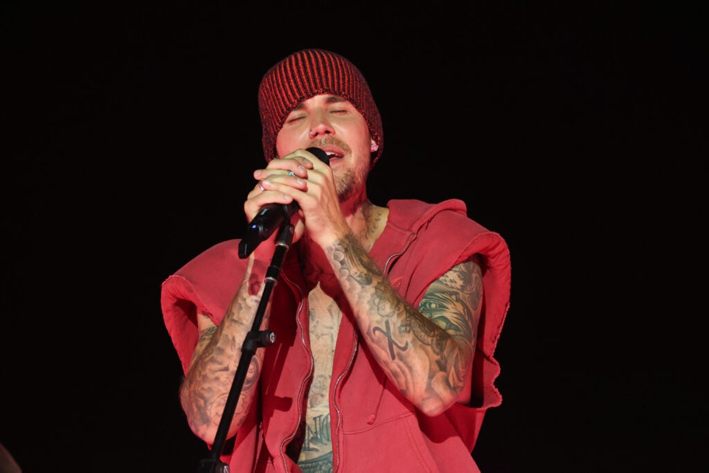 Justin Bieber performs at the Coachella Stage during the 2026 Coachella Valley Music and Arts Festival at Empire Polo Club