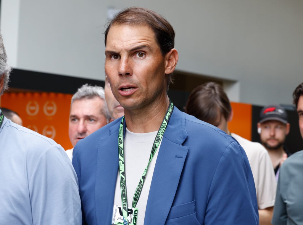 Rafael Nadal walks in the paddock during the Formula 1 Crypto.com Miami Grand Prix at the Miami International Autodrome