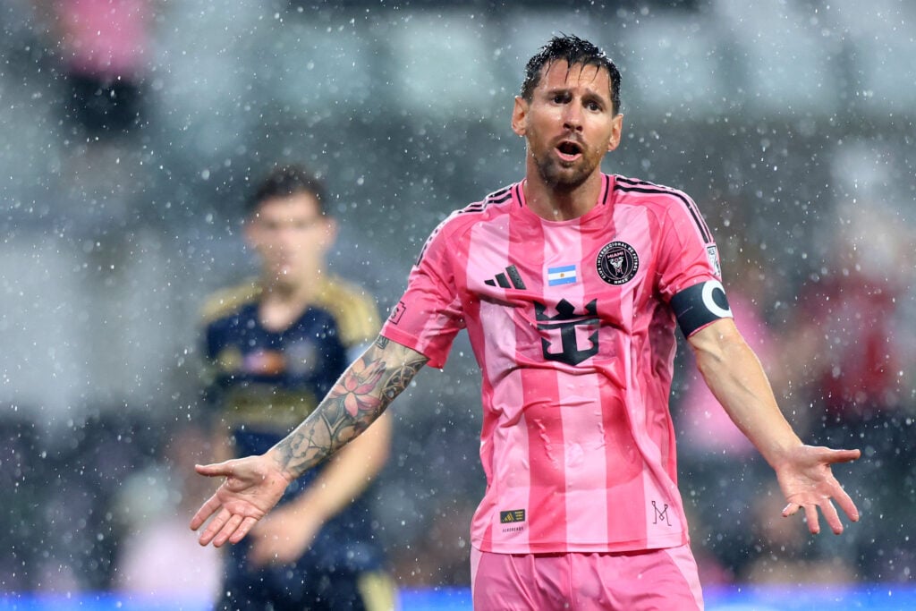Inter Miami's Argentine forward #10 Lionel Messi looks on during the Major League Soccer (MLS) regular season football match between Inter Miami CF and Philadelphia Union at Nu Stadium in Miami, Florida, on May 24, 2026.
