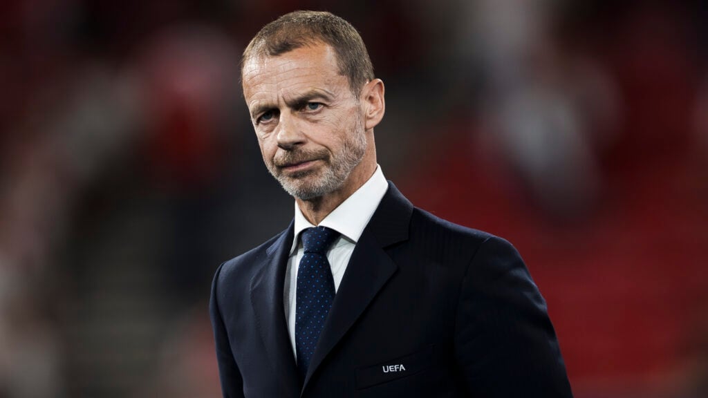 Aleksander Ceferin, president of UEFA, looks on during the award ceremony following the UEFA Champions League 2025/26 final football match between Paris Saint-Germain FC and Arsenal FC